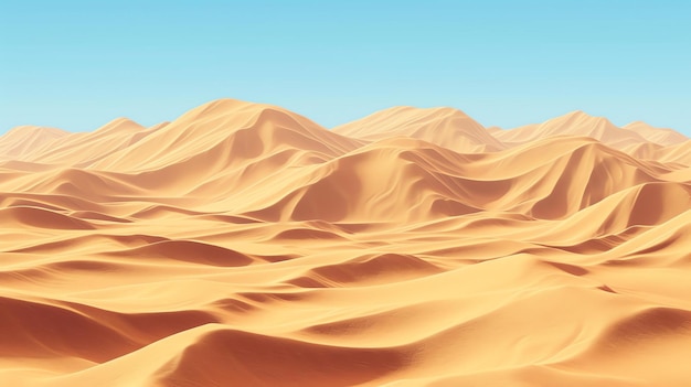 This is a beautiful landscape of a vast desert with rolling sand dunes and a clear blue sky