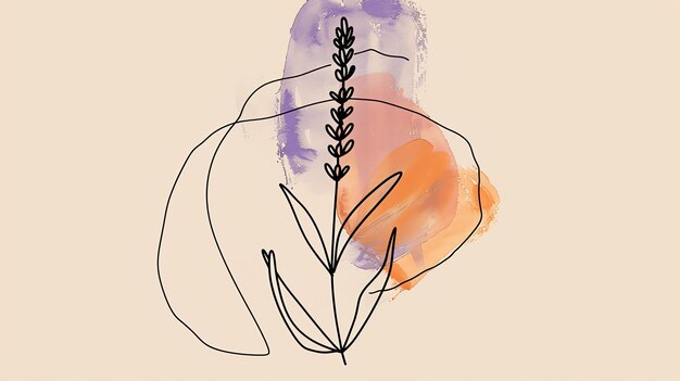 Photo this is a beautiful minimalist line drawing of a lavender plant