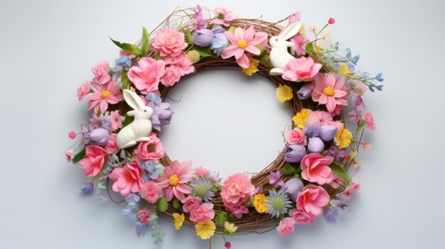 Photo this is a beautiful wreath made of flowers and greenery it is perfect for easter or spring