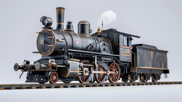 赤い車輪を搭載した黒い蒸気機関車 - 1900年代初頭に列車を引くために使用された大きくて強力な機械