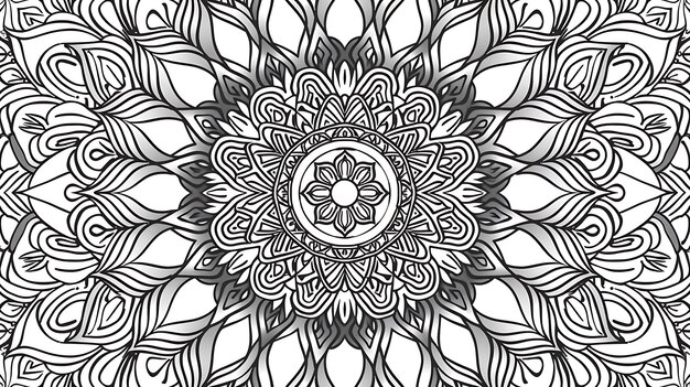 This is a black and white mandala It is a circular design with intricate patterns and shapes The mandala is a symbol of balance and harmony