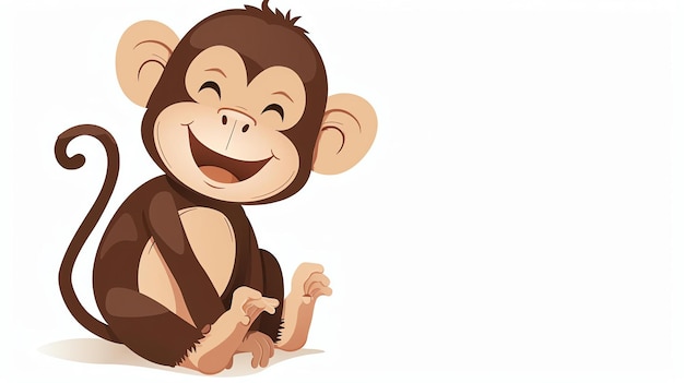 This is a cartoon image of a monkey The monkey is brown and has a long tail It is sitting on the ground and has a big smile on its face