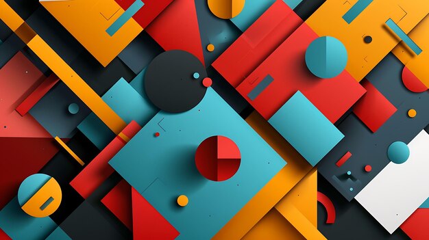 Photo this is a colorful abstract background image it features a variety of geometric shapes including squares rectangles and circles