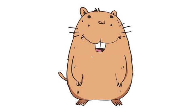 Photo this is a cute and friendly cartoon illustration of a groundhog it has brown fur a pink nose and a big smile on its face