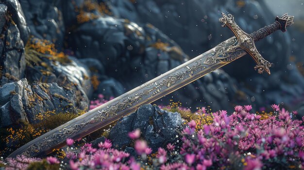 This is a gorgeous fantasy sword 3D digital illustration