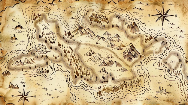 This is a highquality handdrawn map of a fantasy world The map is full of details including mountains forests rivers and lakes