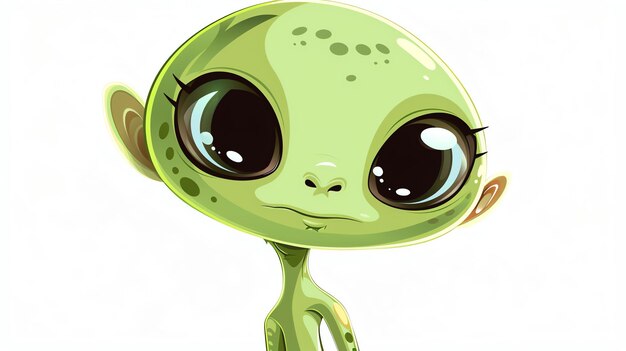 This is an illustration of a cute alien It has big eyes a small nose and a friendly smile It is green in color and has a large head