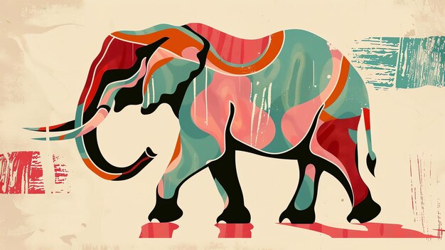 Photo this is an illustration of an elephant with a colorful abstract pattern on its body