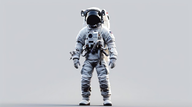 This is an image of an astronaut in a spacesuit with a helmet on The astronaut is standing with their arms at their sides