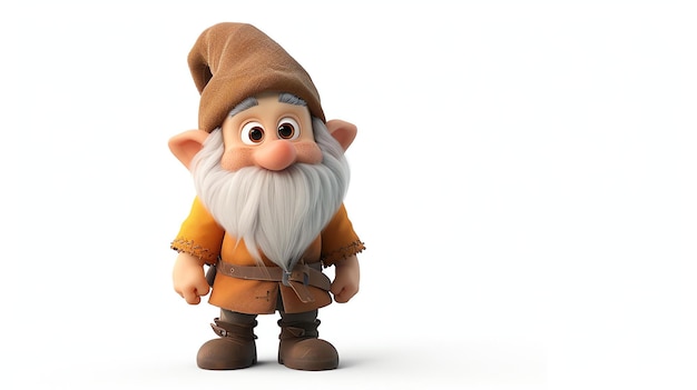 This is an image of a cute and friendly looking cartoon gnome He is wearing a brown hat and a yellow shirt and has a long white beard