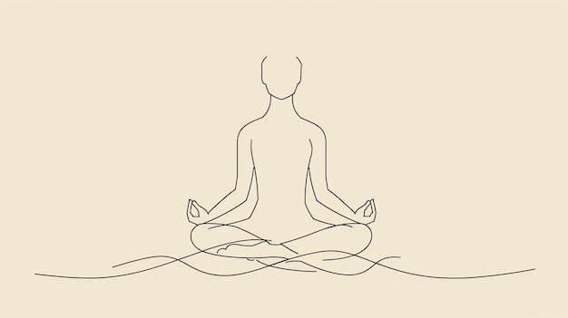 이것은 요가 자세에 앉아있는 사람의 선 그림입니다. 사람은 다리를 고 무에 손을 고 묘사됩니다.