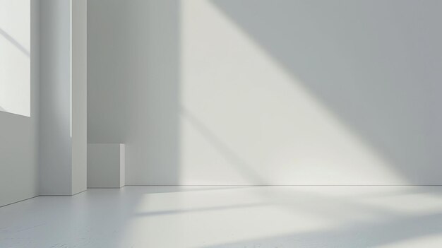 This is a minimal 3D rendering of an empty room with a single spotlight shining through a window