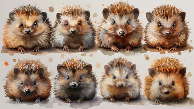 This is a modern set of cute hedgehogs