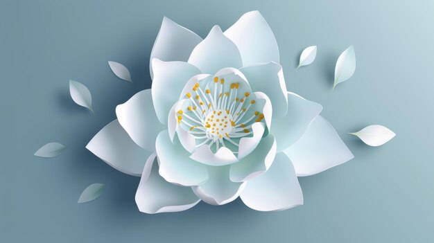 This is a paper flower White lotus cut from paper Wedding decorations Decorative bridal bouquet isolated floral design elements This is a greeting card template Modern illustration Background