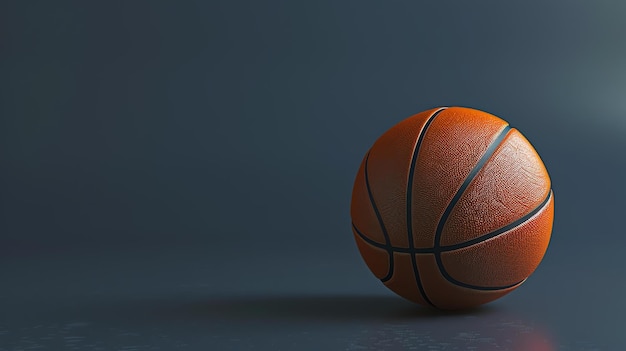 This is a photo of a basketball The basketball is orange and black It is sitting on a dark grey surface The background is dark grey