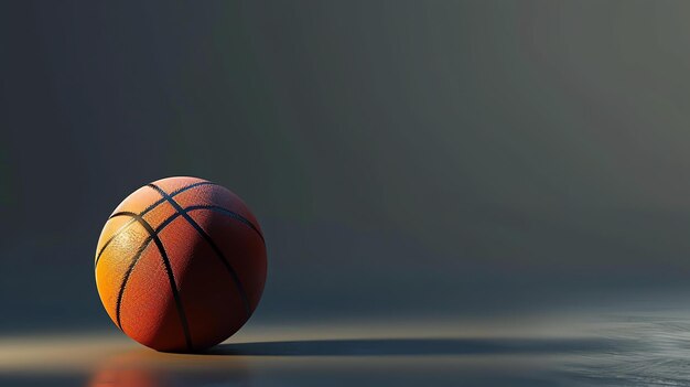 This is a photo of a basketball The basketball is orange and black It is sitting on a dark surface