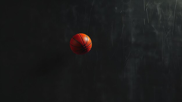 Photo this is a photo of a basketball in a dark background the basketball is in focus and has a great contrast against the dark background