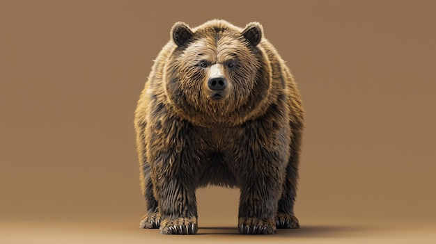 Это фотография большого взрослого медведя-гризли, который стоит на четвереньках с слегка развернутыми передними лапами.