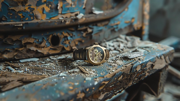 Foto questa è una fotografia di un orologio da polso di lusso. l'orologio è fatto di metallo e ha un cinturino di pelle marrone.
