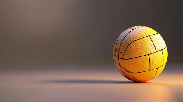 This is a professional quality render of a yellow volleyball The ball is sitting on a solid surface with a spotlight shining on it
