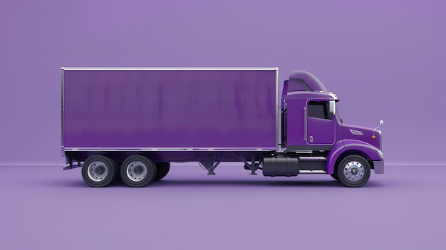 Photo this is a rendering of a purple semi truck it is a large vehicle with a long trailer