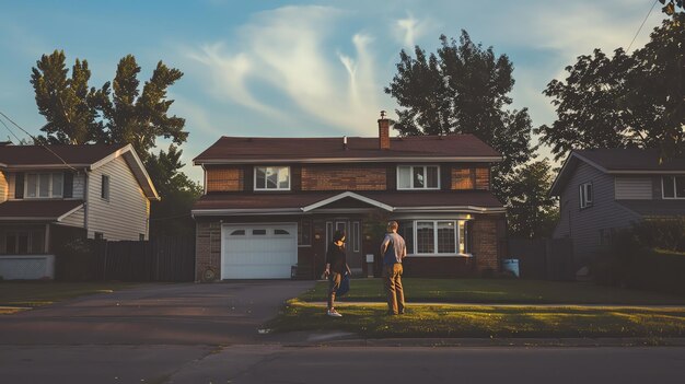 Photo this is a residential street in a suburban neighborhood there are three houses in the image all of which are twostory singlefamily homes