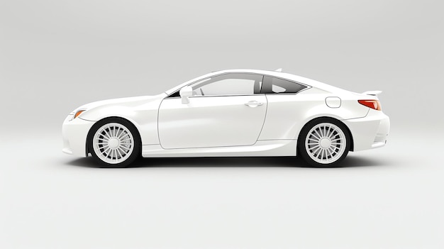 This is a side view of a generic white luxury sports car The car has a sleek design and is sitting on a white background