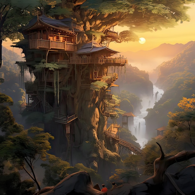 This is a tree houseold Tree house in Bigtree Generative AI illustration