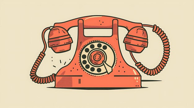 This is a vector illustration of a red rotary dial telephone from the 1960s The phone has a cream dial and a red body