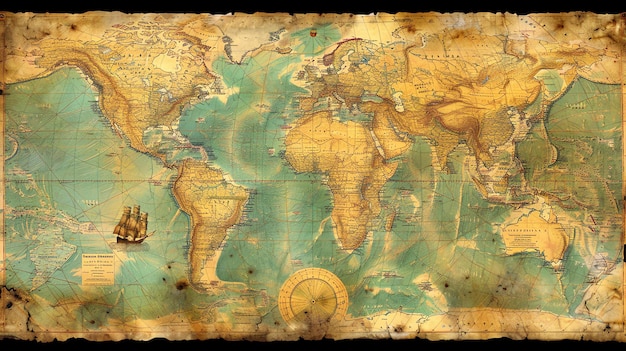 Это карта мира в винтажном стиле.