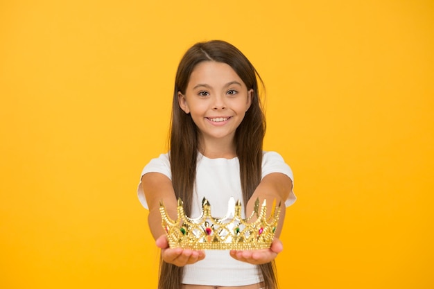 This is for you big boss is in share her success selfish little girl with gold crown symbol of bright future small child winner girl is proud if herself childhood happiness dreams come true