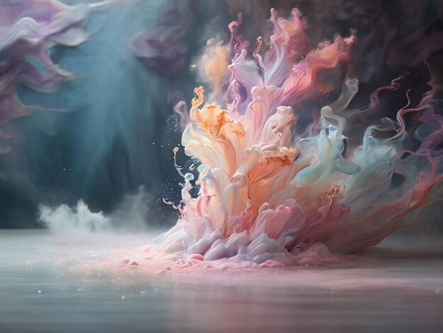 In this mesmerizing image we are presented with a captivating sight of pastelcoloured powder