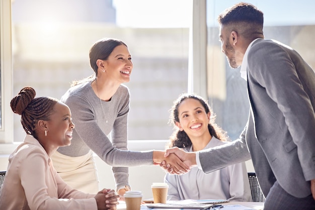 This opportunity is one weve been anticipating Shot of two businesspeople shaking hands during a meeting in an office