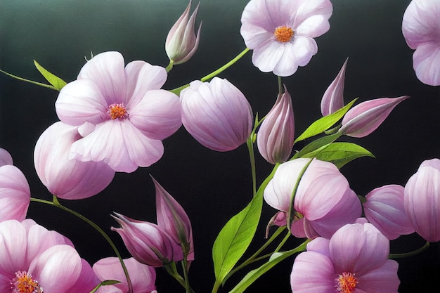 This painting depicts blooming flowers