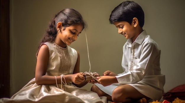 This photograph captures the essence of Raksha Bandhan showcasing siblings reminiscing about their