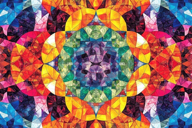 This photograph captures the vibrant beauty of a multicolored flower in all its detail and splendor A kaleidoscope pattern with harmonic multicolor representing order amidst chaos AI Generated