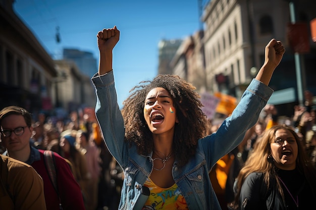 This photograph depicts a vibrant and lively scene of a bright sunny day in a city's streets