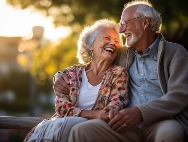 This photograph features a happy and affluent elderly couple enjoying their golden years They exude