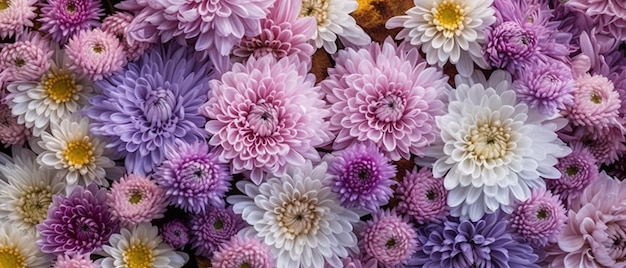 이 사진은 활기차고 다채로운 배경을 보여줍니다. 아스터 꽃으로 구성되어 있습니다.