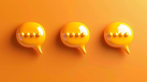 Этот набор из четырех 3D-иконок пузырьков речи изолирован на оранжевом фоне