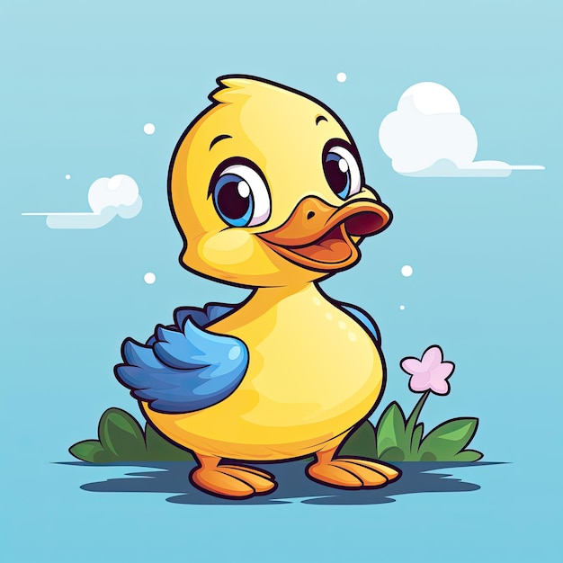 This vector illustration features an adorable duck icon with vibrant colors