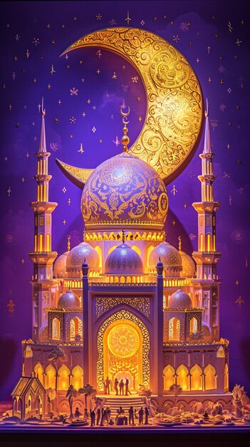 Photo in this vibrant 3d paper art vibrant mosque