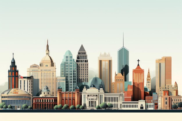 Photo this vibrant artwork showcases a citys urban skyline filled with towering buildings a skyline featuring modern and classical architectural styles ai generated