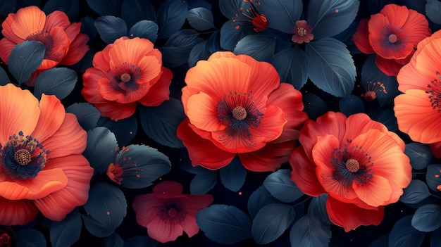 このヴィンテージの花のテンプレートは,日本の花のパターンと赤い花のシームレスな背景を持っています