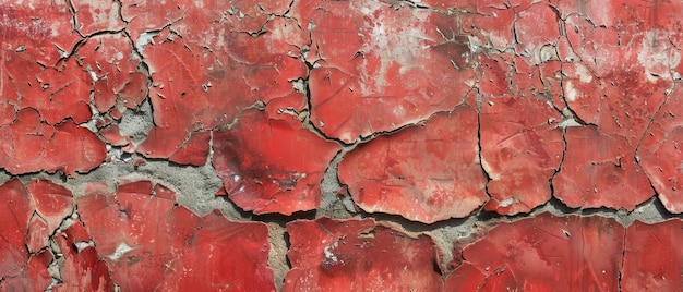 This walls distressed red surface is a mosaic of cracks and peeling paint a testament to the resilience and transience of urban environments