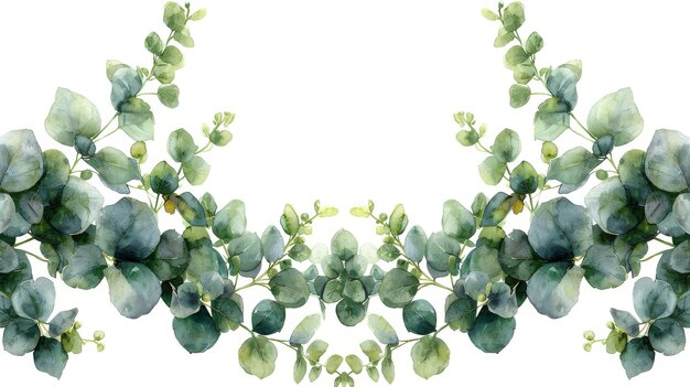 Photo this watercolor wreath is painted with green eucalyptus leaves and branches it is suitable for cards invitations posters save the dates it is available in spring or summer flowers and can have