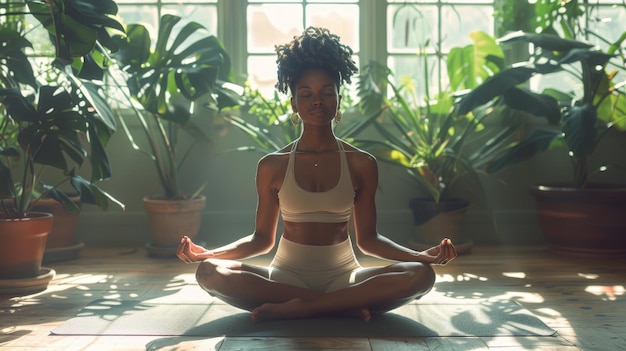 This woman practices yoga sideways breathes properly and meditates while in this position