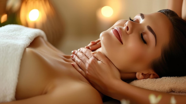 This young woman embraces relaxation undergoing a massage in the soothing atmosphere of a spa