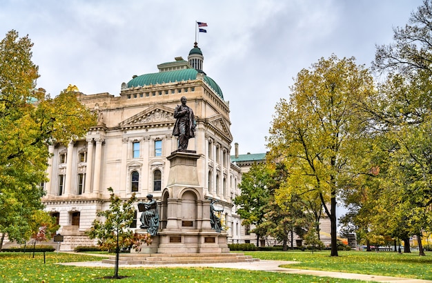 The Thomas A. Hendricks Monument at the Indiana Statehouse, the state capitol building of the U.S. state of Indiana. Indianapolis