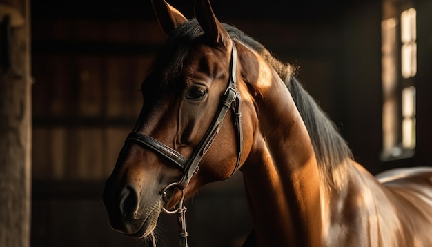 Thoroughbred stallion beauty in nature captured close up generated by AI